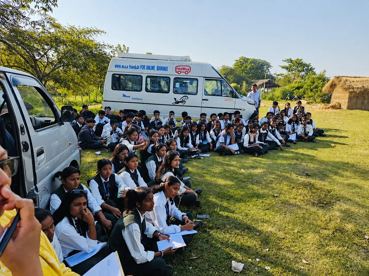 Students attending an educational session indoors